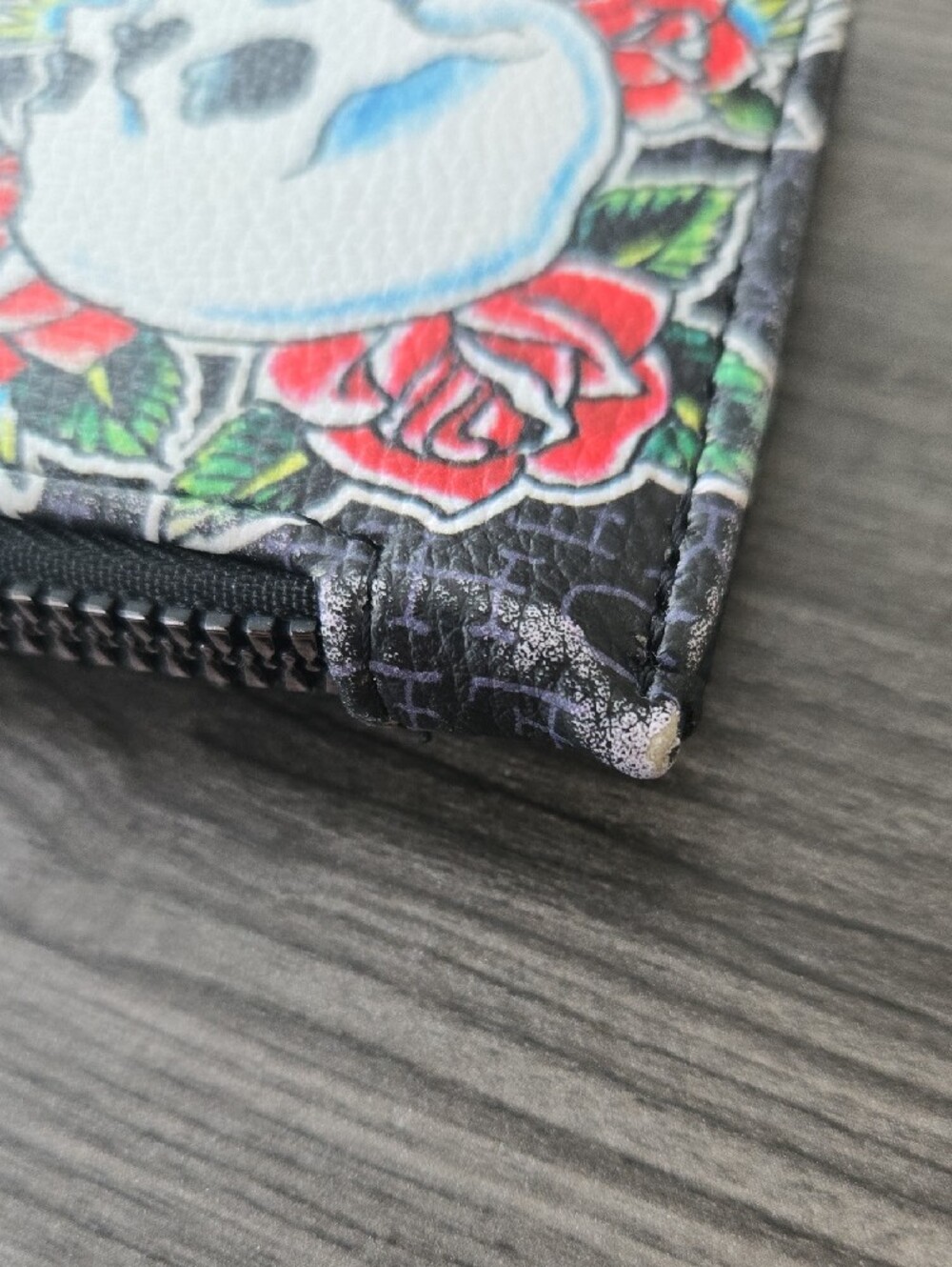 Ed Hardy Black Tattoo Print Card Holder Wallet Skull Rose Y2K Zip Pocket_0086 - Picture 6 of 10